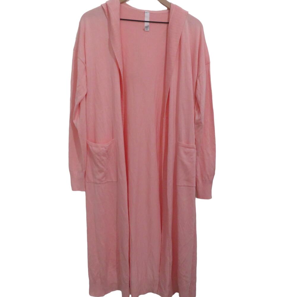 Athleta Womens Sz S Pink Long Line Hooded Cardigan Knitted Cardigan